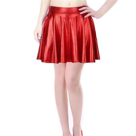 Shiny Metallic Skirt Flared Pleated Holographic A Line Mini Skater