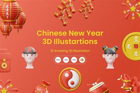 Chinese New Year 3d Render Illustration Graphics Envato Elements