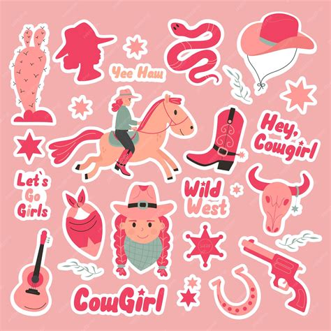 Premium Vector Wild West Cowgirl Set Stickers Western Flat Design Set