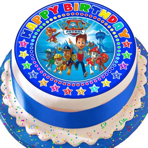 Buy Paw Patrol Blue Happy Birthday Precut Edible Icing Cake Topper