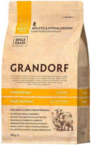 GRANDORF SINGLE GRAIN CAT ADULT STERILISED 4 MEAT RECIPE низкозерновой ...