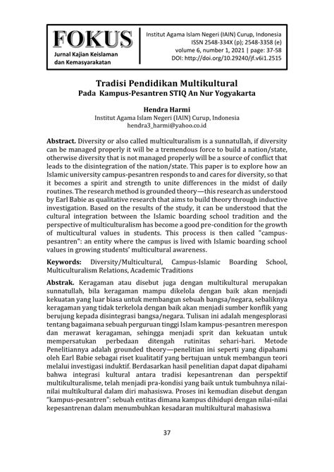 Pdf Tradisi Pendidikan Multikultural Pada Kampus Pesantren Stiq An