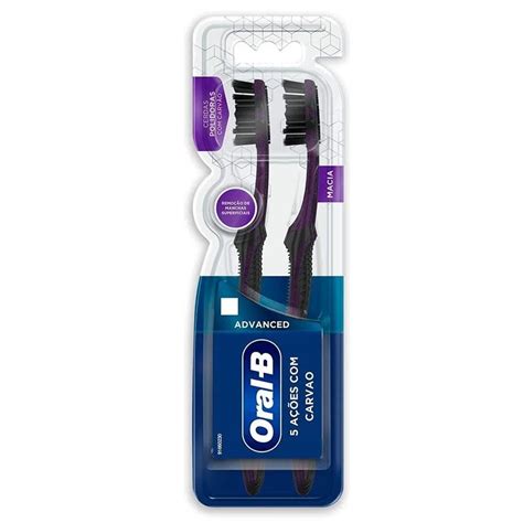 Escova Dental Oral B 5 Ações Com Carvão Advanced Macia 2 Unidades