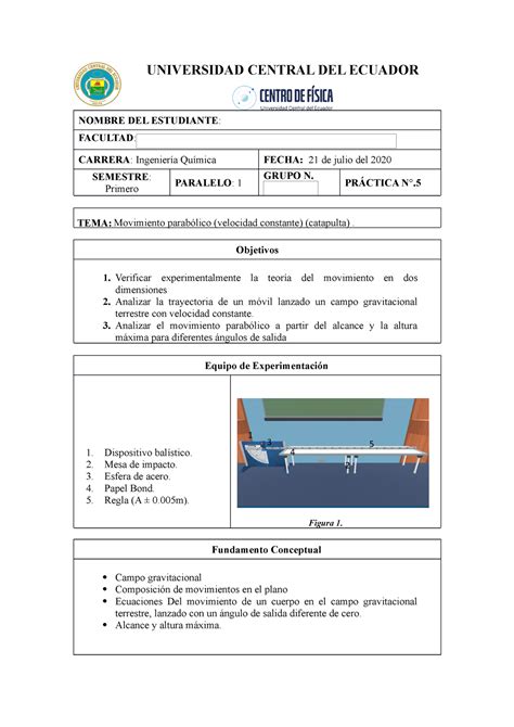 Movimiento parabólico velocidad constante catapulta UNIVERSIDAD