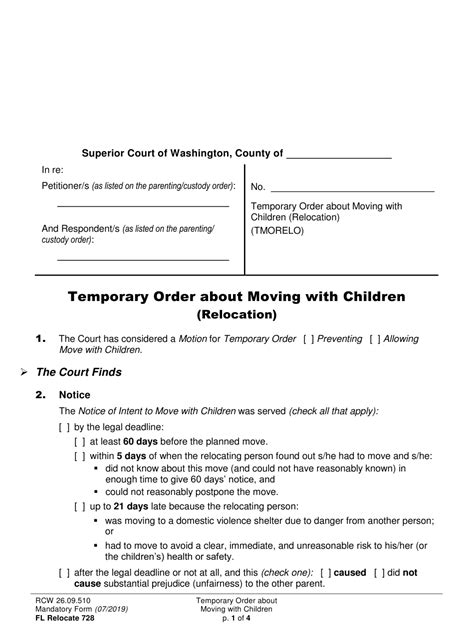 Form FL Relocate728 Download Printable PDF Or Fill Online Temporary ...