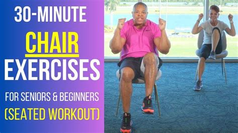 A Man And Woman Doing Chair Exercises In Front Of A Window With The