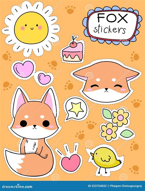 Fox Cute Set For Sticker Stock Vector Illustration Of Person 253754832