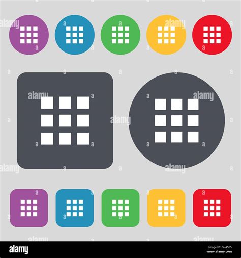 List Menu App Icon Sign A Set Of 12 Colored Buttons Flat Design