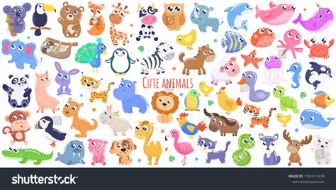 Cute Cartoon Animals Flat Design Stock Vector (Royalty Free) 1181013478 ...