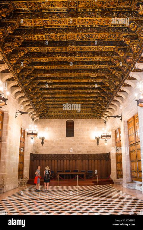 Valencia La Lonja View Of The Great Golden Coffered Ceiling Inside The