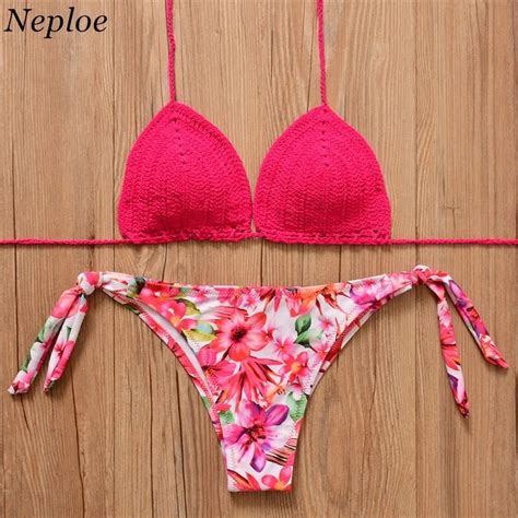 Neploe 2018 European Newly Two Piece Women Bikinis Handmade Weave Crochet Women Bikini Set