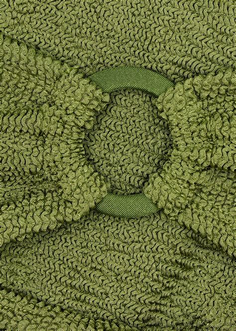 Hunza G Gloria Seersucker Bikini Olive One Size Bandeau Hoop Details Machine Wash Hunza