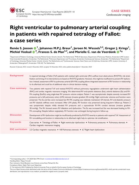 Pdf Right Ventricular To Pulmonary Arterial Coupling In Patients With