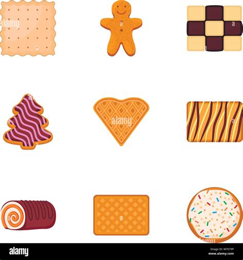 Tasty Biscuit Icon Set Flat Set Of Tasty Biscuit Vector Icons For