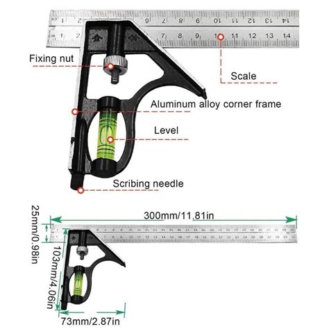 Fontor Movable Angle Ruler Combination Square Ruler Adjustable