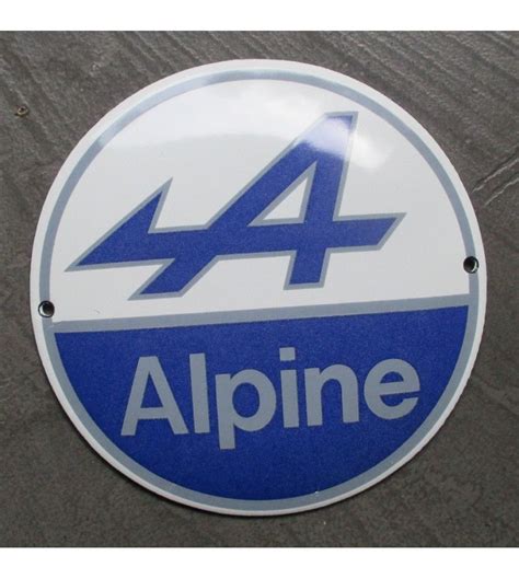 Mini plaque emaillée logo alpine tole ronde 12cm deco métal garage usa