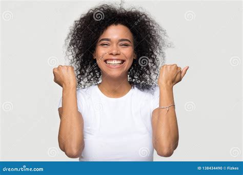 Excited Happy African Woman Feeling Overjoyed Isolated At White