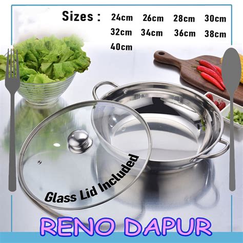 RENO DAPUR Stainless Steel Single Hot Pot Steamboat With Transparent Glass Lid Anti Scald Handle