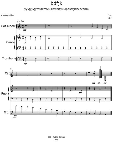 Bdfjk Sheet Music For Cat Meows Piano Trombone