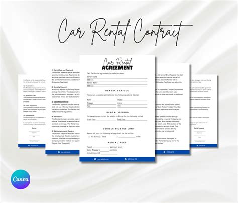 Editable Car Rental Agreement Car Rental Contract Printable Vehicle Lease Contract Vehicle