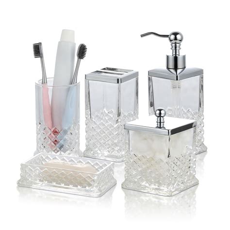 Pyzx Home Glass Bathroom Accessories Set Complete 5 Pc Bathroom