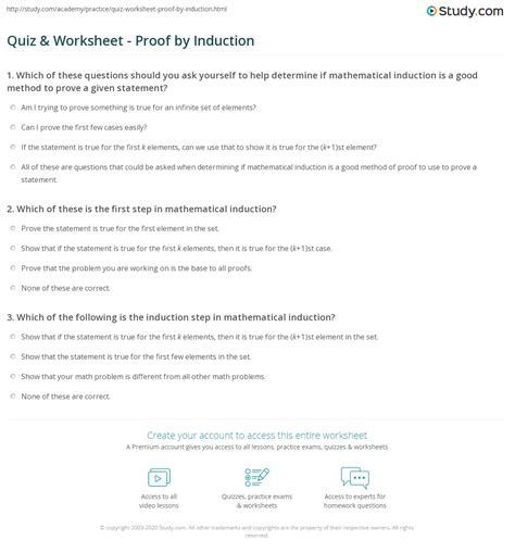 Quiz And Worksheet Proof By Induction