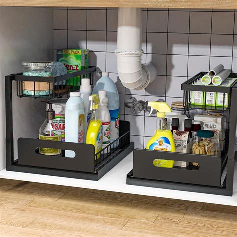 Under Sink Organizer Pull Out Cabinet Organizer 2 Tier Slide Out