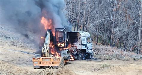 Encapuchados queman 11 vehículos en ataque a faena forestal en predio