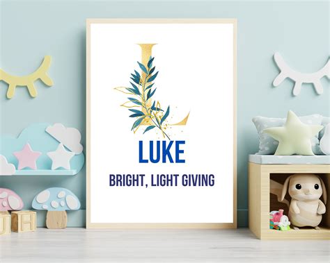 Gold Und Blau Monogramm Luke Name Druckbare Kinderzimmer Kunst Blaue