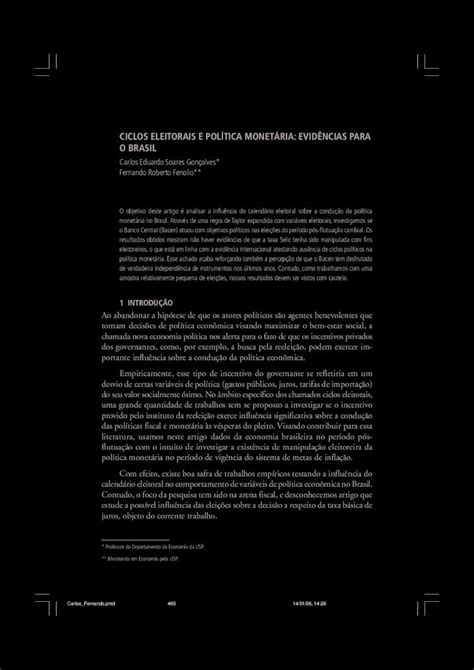 PDF CICLOS ELEITORAIS E POLÍTICA MONETÁRIA EVIDÊNCIAS PARA O