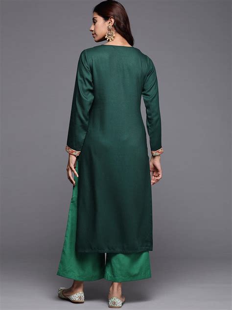 Buy Green Embroidered Pashmina Wool Straight Kurta Online At Rs 449 Libas