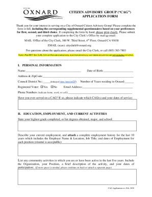 Fillable Online Citizen Advisory Group Cag Application Form Fax Email