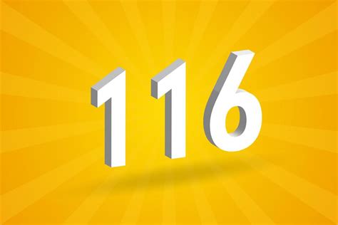 3D 116 number font alphabet. White 3D Number 116 with yellow background ...