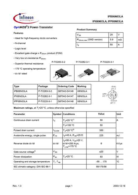 06N03LA Datasheet - Infineon Technologies Corporation