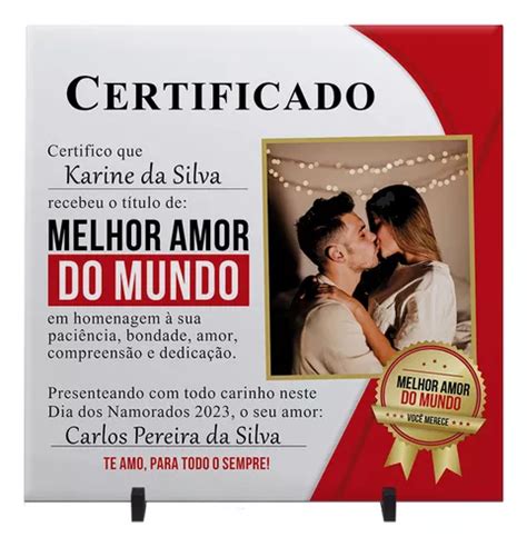 Certificado Melhor Namorada Do Mundo Azulejo Foto Casal