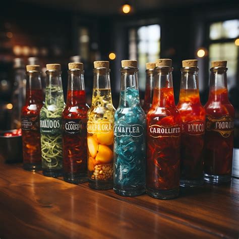 Premium AI Image Packaging Photoshoot Of A Collection Of Hot Sauce Bottles Captured Using Le