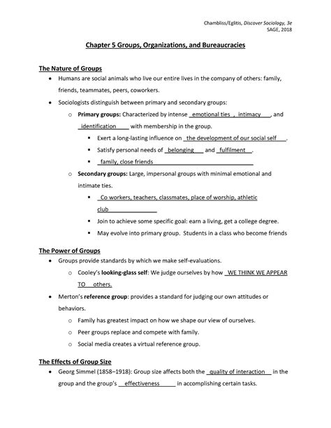 Ch 5 Groups Orgs Bureacracies Notes Students Sage 2018 Chapter 5