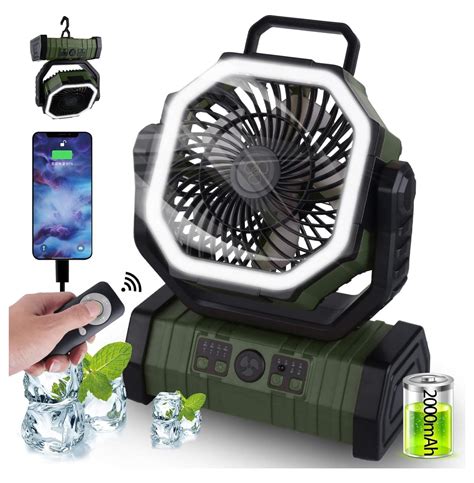 Outdoor Mah Rechargeable Tent Camping Fans With Led Hook Inch