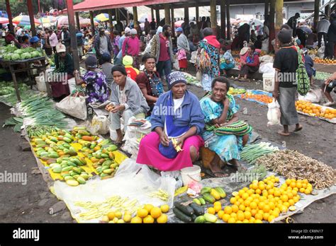 women   fruit  vegetable market  goroka papua  guinea stock