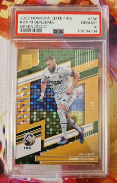 2022 PANINI DONRUSS Elite Karim Benzema Real Madrid Green Disco 1 5 PSA