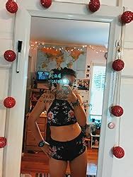 Amazon SEASELFIE Women S Black Floral High Neck Bikini Set Swimsuit Halter High Waisted