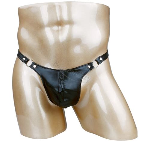 Sexy Men S Faux Leather Pouch Bikini Briefs Jock Strap Underwear G String Thongs EBay