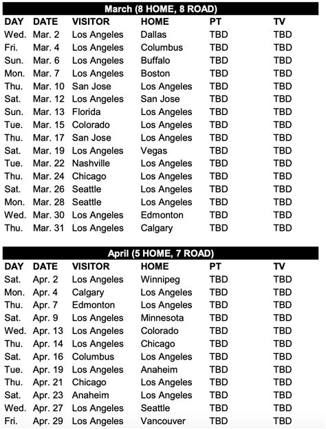 La Kings 2023 2024 Schedule