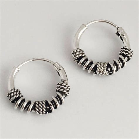 Pair Of Solid Real 925 Sterling Silver 10mm Bali Earring Hoops Oxidized Unisex Bali Earrings