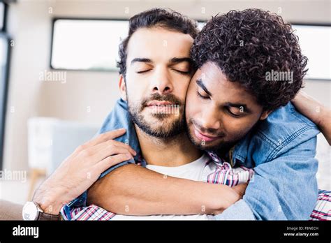 Relaxed Gay Couple Hugging Stock Photo Alamy