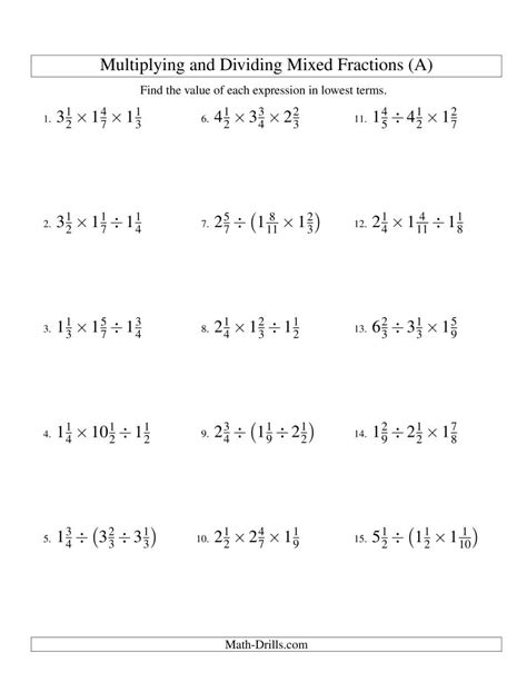 Multiplication And Division Fractions Worksheets