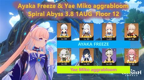 Ayaka Freeze Yae Miko Aggrabloom Spiral Abyss 3 8 1AUG Floor 12