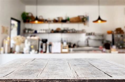 Fondo De Desenfoque De Restaurante De Mesa De Madera Marr N Vac A