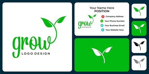 Grow wordmark logo design with business card template. 8636091 Vector ...