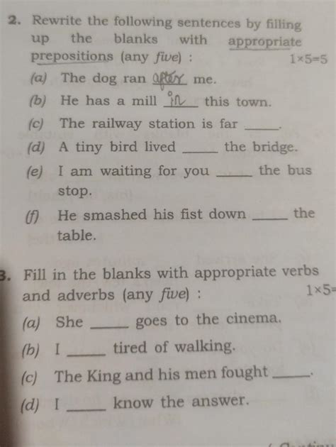 Rewrite The Following Sentences By Feeling Of The Blanks With